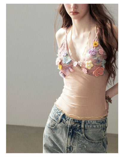 "Waiting for a Flower to Bloom" Lotus Pink Sheer Halter Crop Top