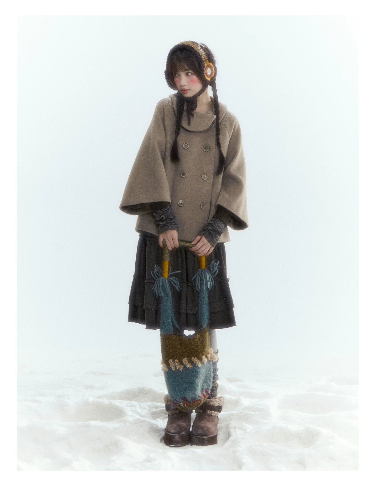 Horridale - Asymmetric Peter Pan Collar Wool-Blend Cape Coat – Oatmeal Beige