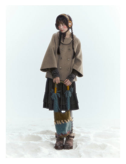 Horridale - Asymmetric Peter Pan Collar Wool-Blend Cape Coat – Oatmeal Beige