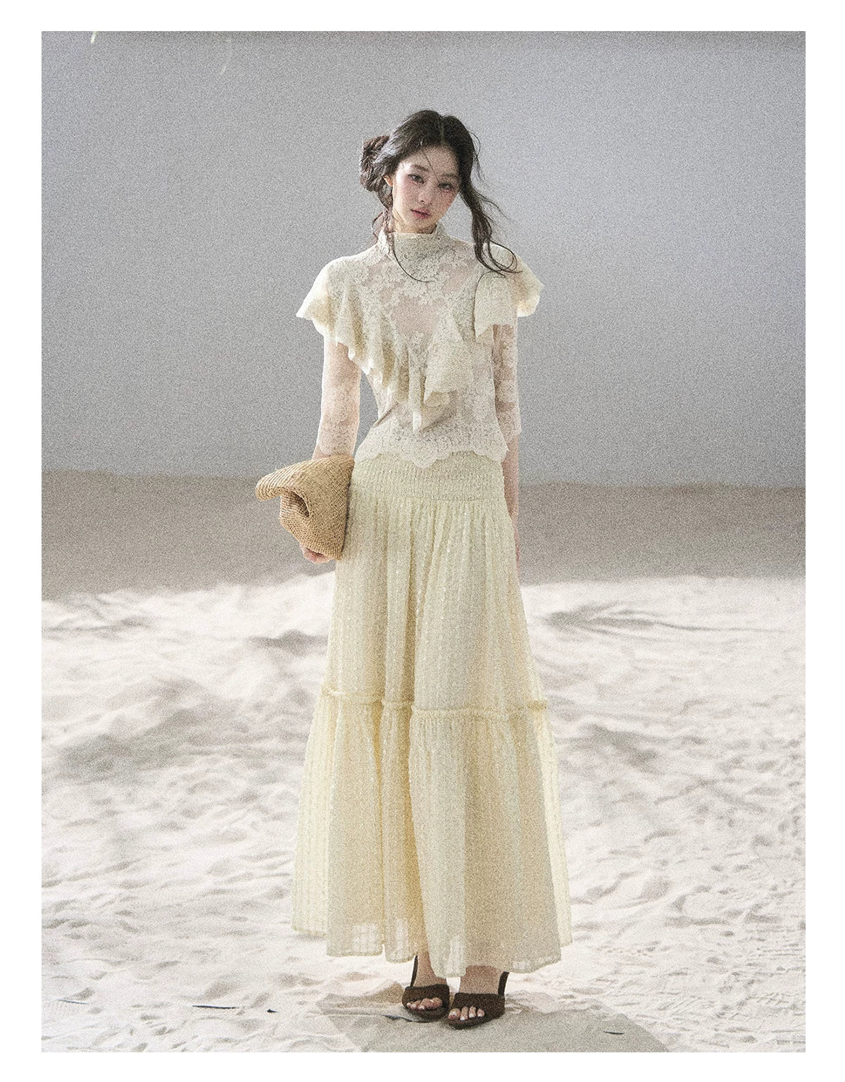 "Translucent Bloom" Dutch Cheese Lace Cropped Top