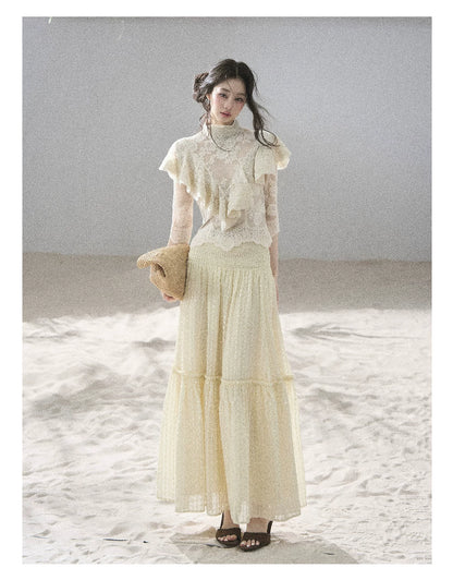 "Translucent Bloom" Dutch Cheese Lace Cropped Top