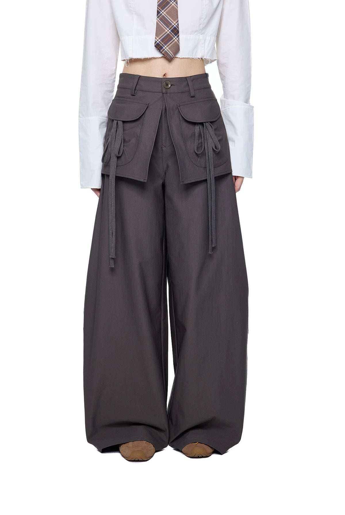 EZEK | Patchwork Drawstring Wide-Leg Lounge Pants (Black / Gray)