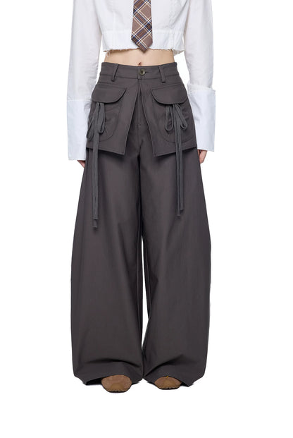 EZEK | Patchwork Drawstring Wide-Leg Lounge Pants (Black / Gray)