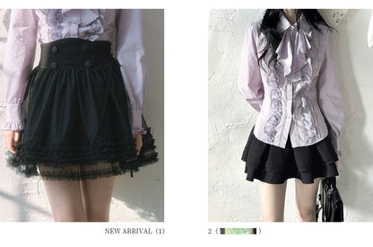 "Showa Girl" Tailored Layered Collection (Blazer / High-Waist Skirt / Victorian Shirt / Mesh Overlay Skirt)