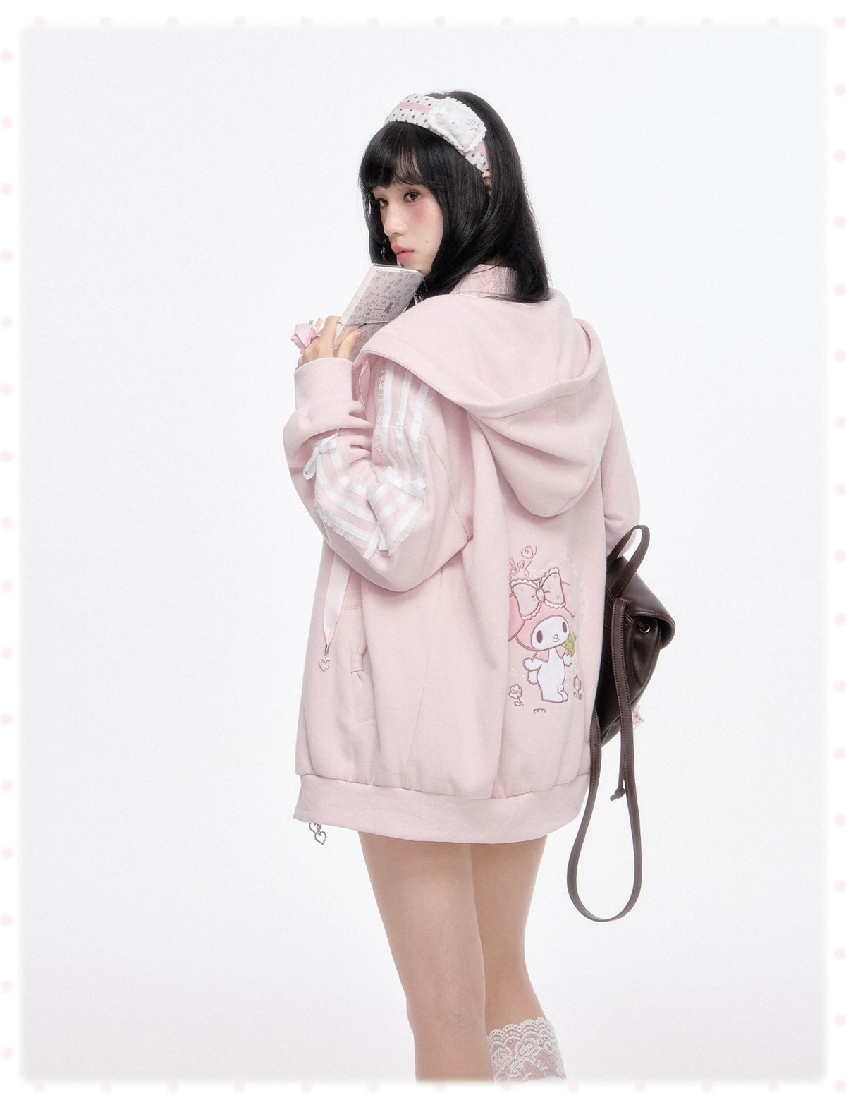 KYOUKO - Pink Embroidered Hooded Zip-Up Jacket