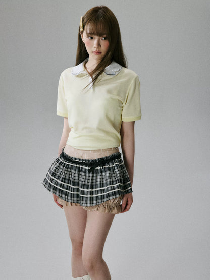 LOST FOREST - Goose Yellow Lyocell Double-Collar Polo Top