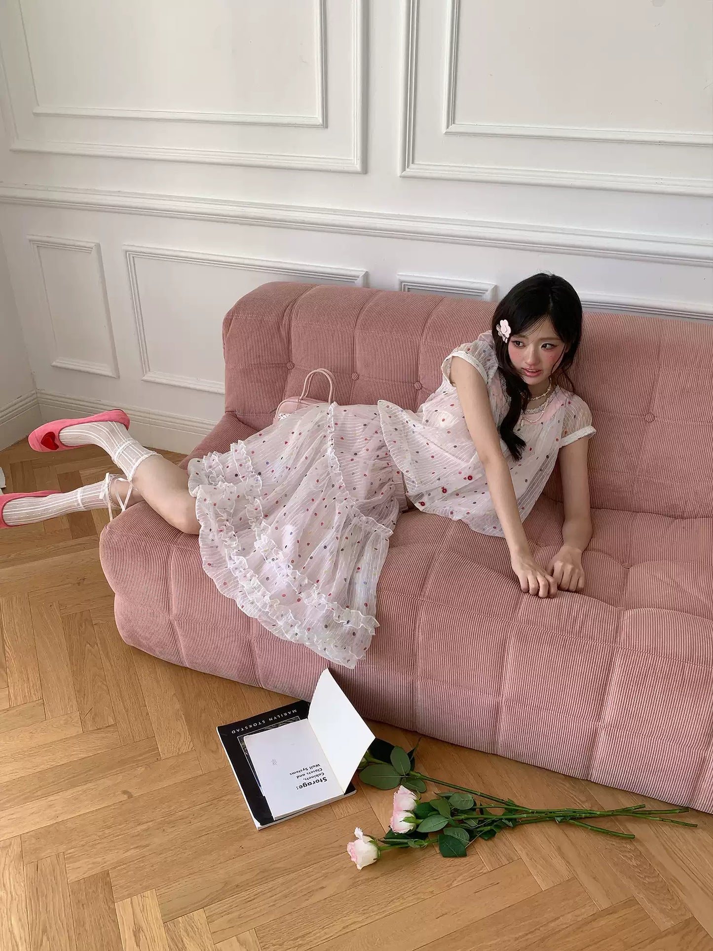 “Strawberry Boba Daydream” Pink Polka Dot Bubble Skirt Set