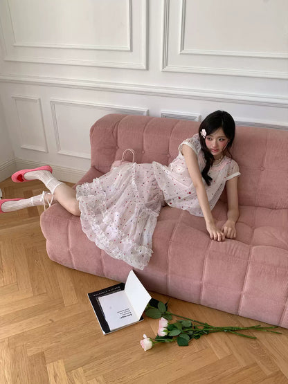 “Strawberry Boba Daydream” Pink Polka Dot Bubble Skirt Set
