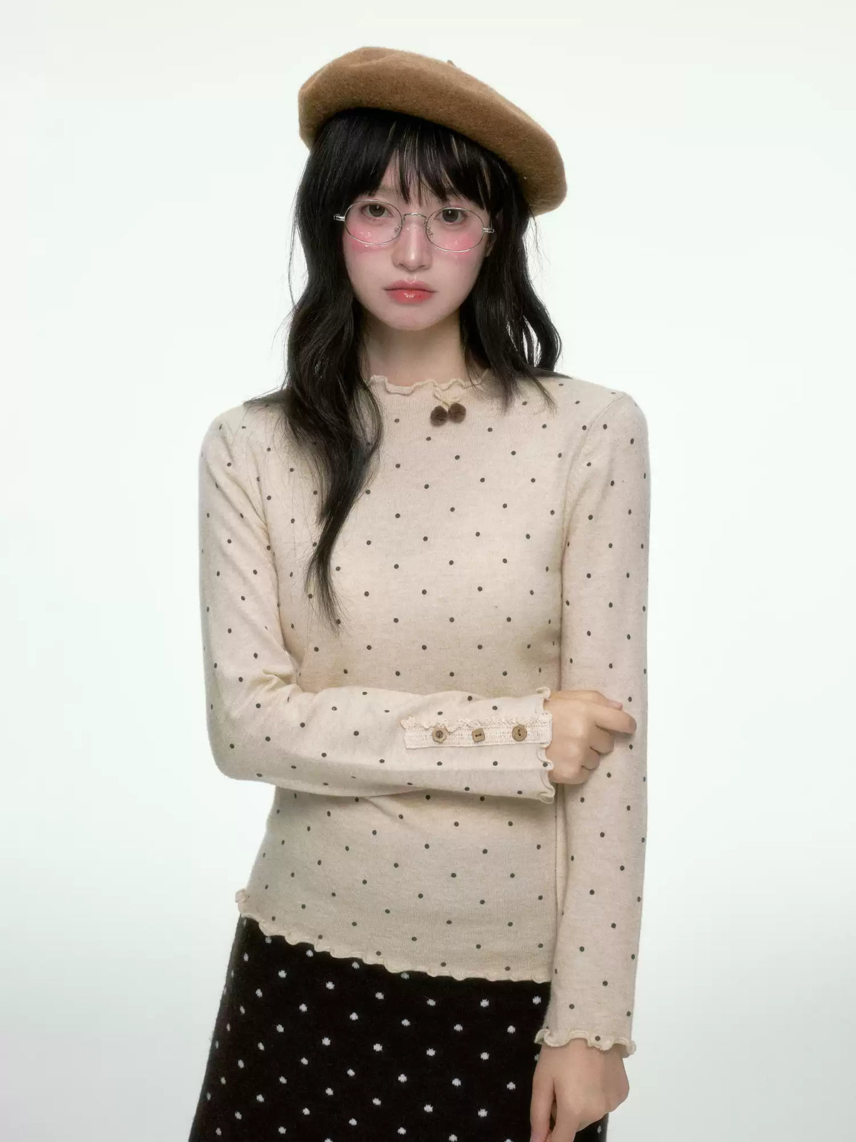 BIBIBENCY - Beige Polka Dot Knit Pullover