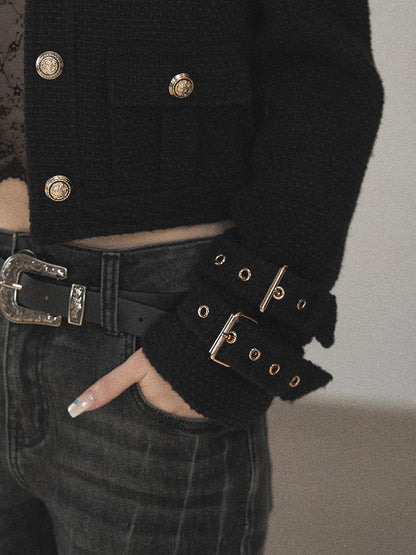 AOMALM - “Obsidian Wilderness” Black Cropped Multi-Pocket Tweed-Style Jacket