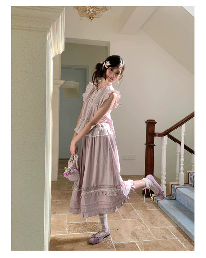 “Taro Polka Reverie” Lavender Polka Dot Skirt Set