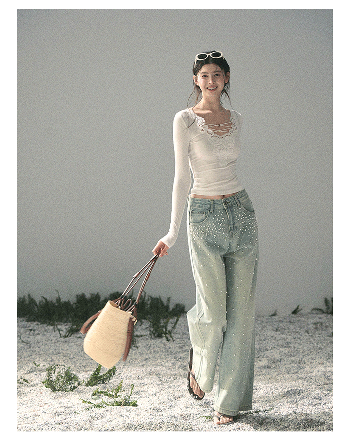 “Lace Summer Haven” Frost White Lace V-Neck Top