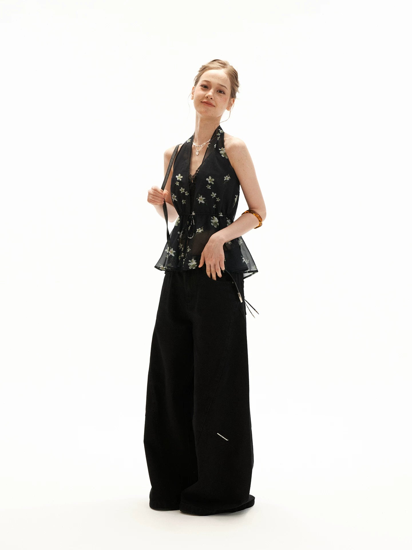 Black Vintage Floral Halter Cardigan Set