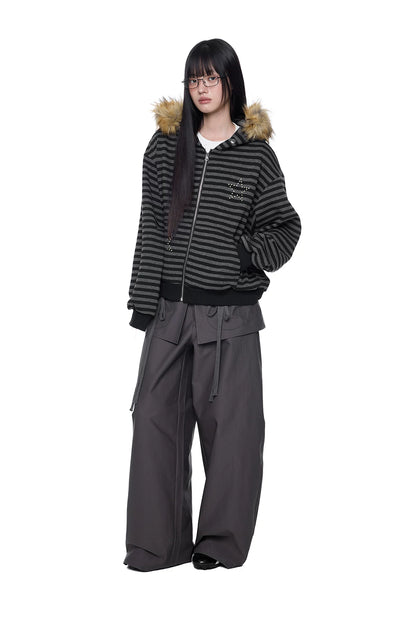 EZEK | Patchwork Drawstring Wide-Leg Lounge Pants (Black / Gray)