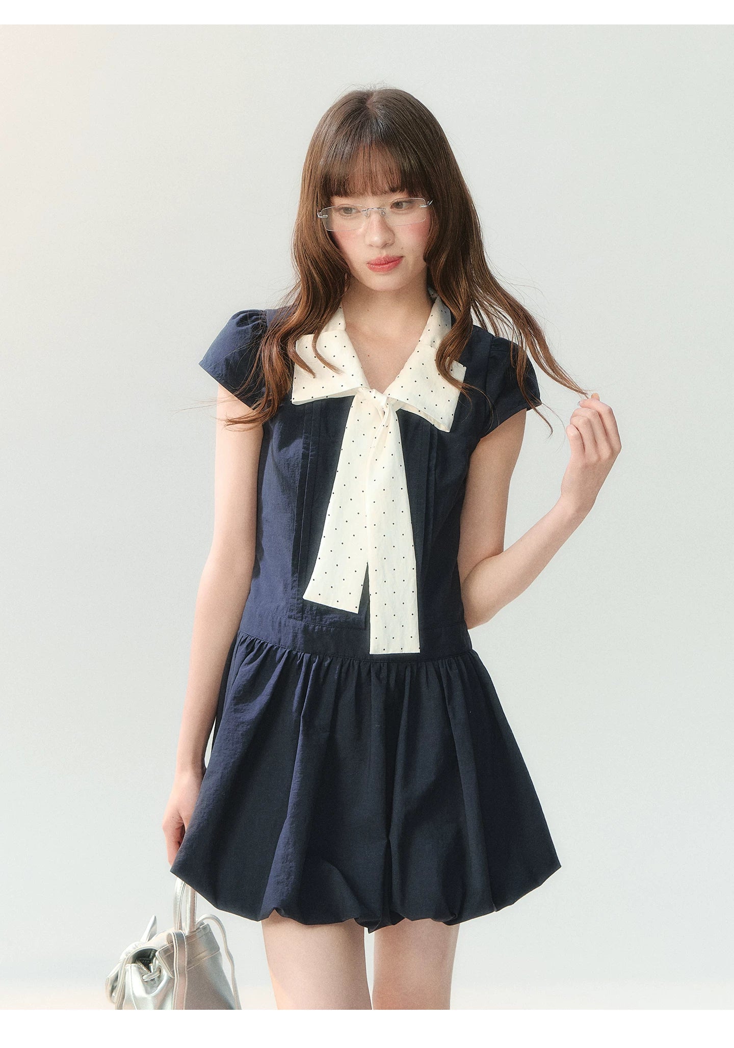 "Midnight Academy Letter" Navy Contrast Collar Dress