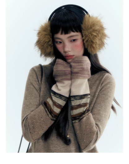 Horridale - Light Brown Colorblock High Cowl Neck Long Sleeve Top