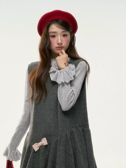 BIBIBENCY - Gray Blouson Cami Dress & Layering Top Set