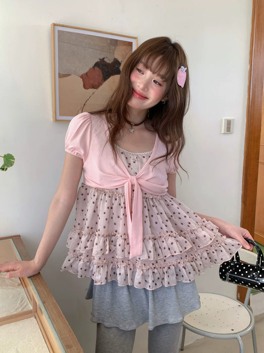 [RF] “Peach Mocha Layers” Misty Pink Polka Dot Layered Top
