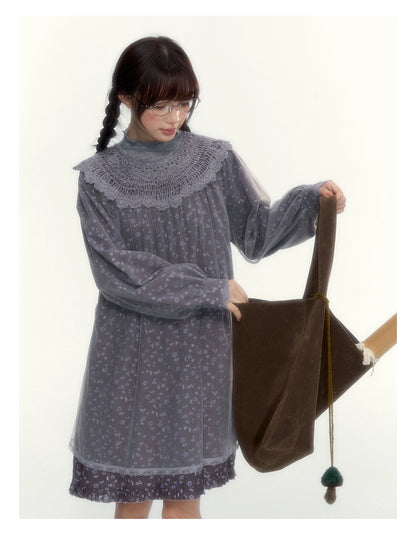 “Everyday Mist” Jacquard Lace Layering Top ( Ivory / Fog Gray )