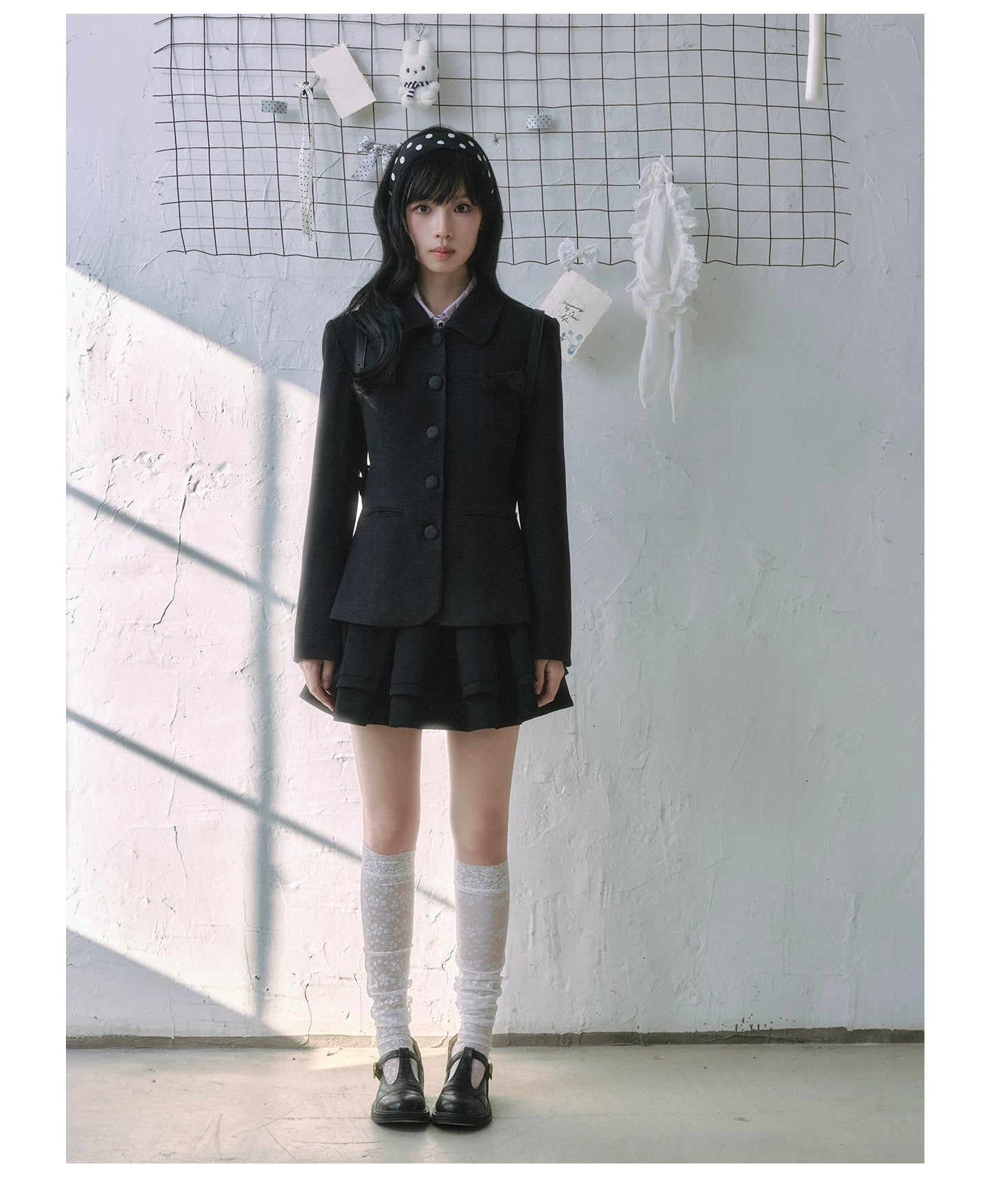 "Showa Girl" Tailored Layered Collection (Blazer / High-Waist Skirt / Victorian Shirt / Mesh Overlay Skirt)