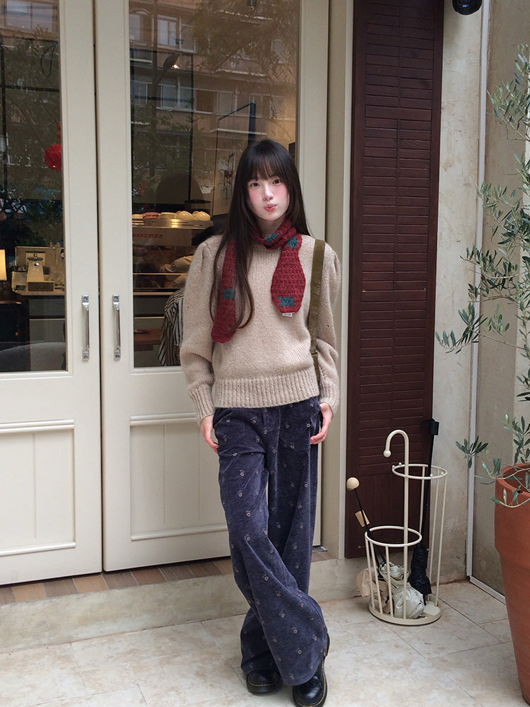 Zzouu - Embroidered Corduroy Pants