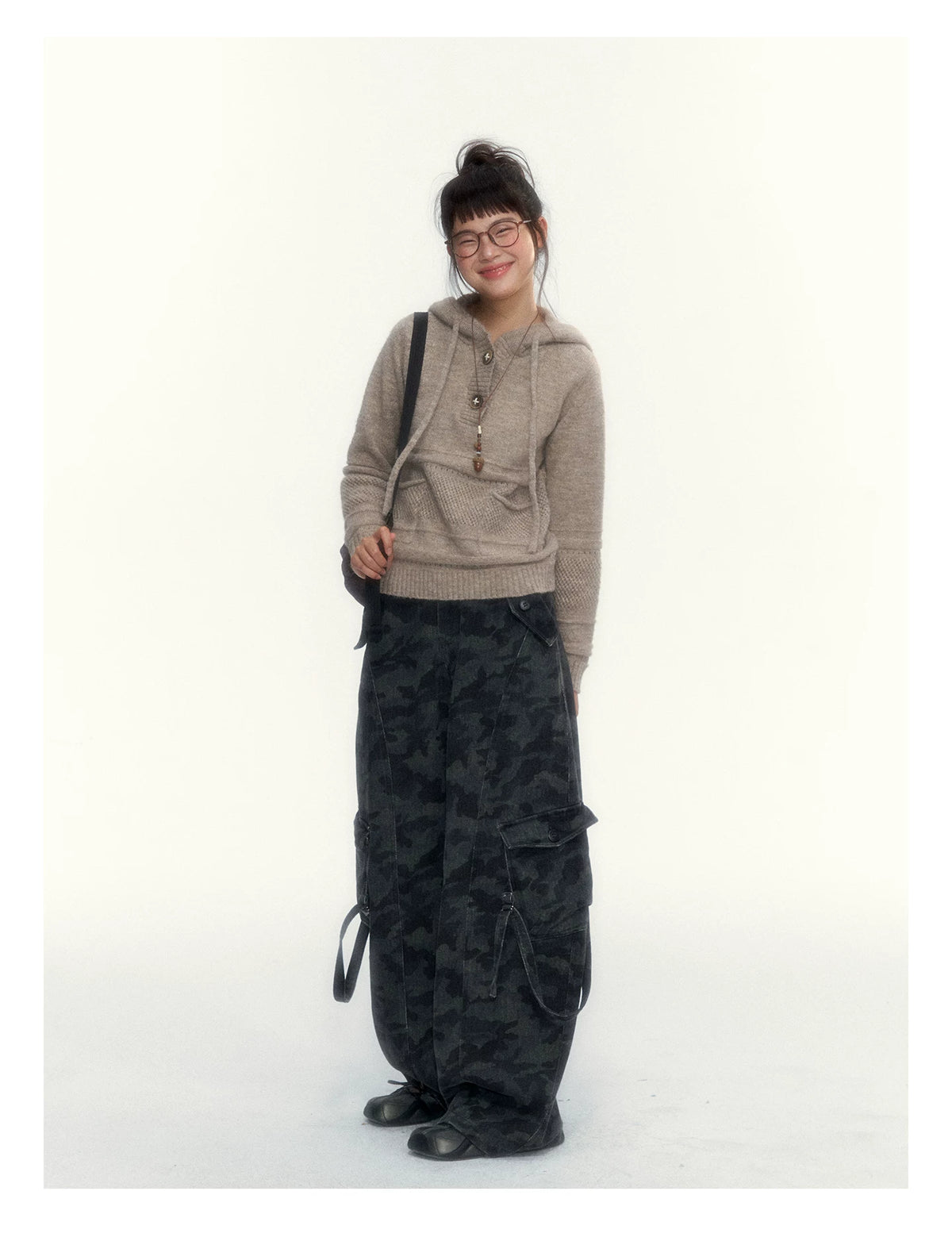 Oatmeal Ribbed-Hem Hooded Knit Sweater