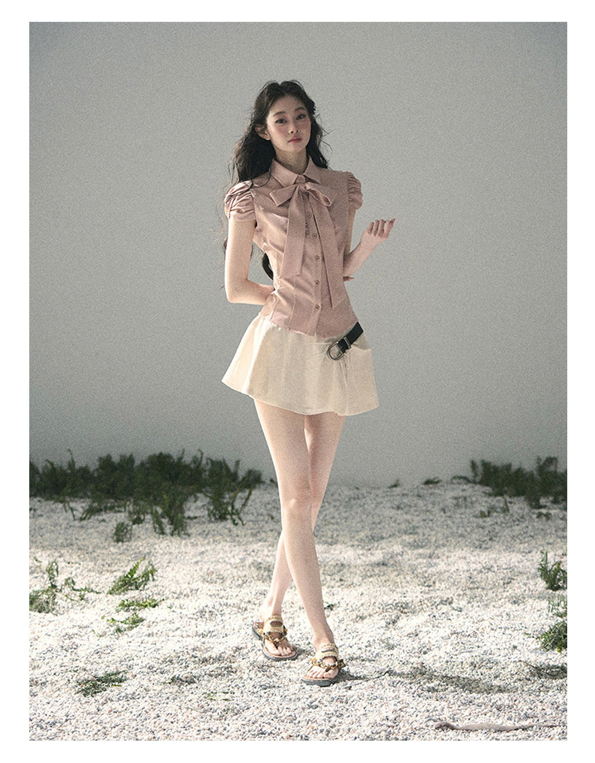 “Blush Confession” Ballet Pink Bow Puff Sleeve Blouse