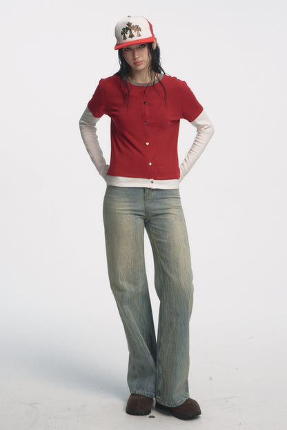 Muirgen - Christmas Contrast Faux Layer Stretch Top