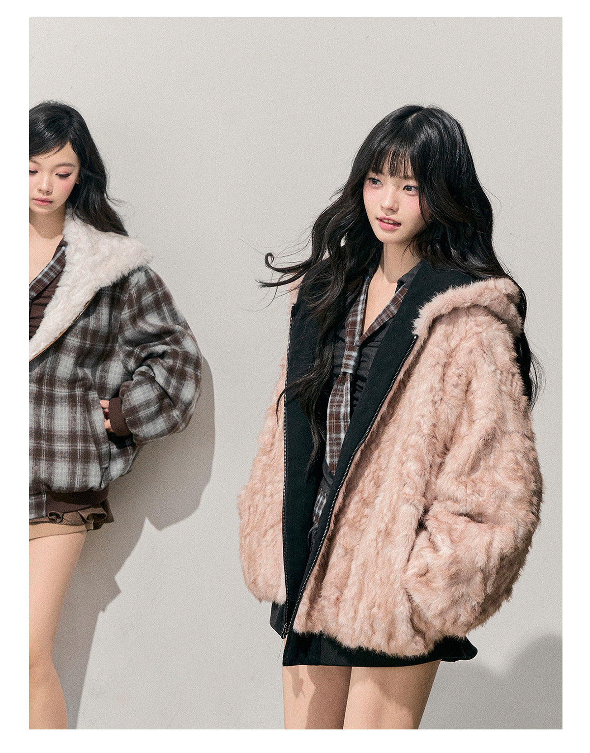 少也眼 “Pride & Prejudice” Reversible Oversize Jacket – Black & Blue Plaid