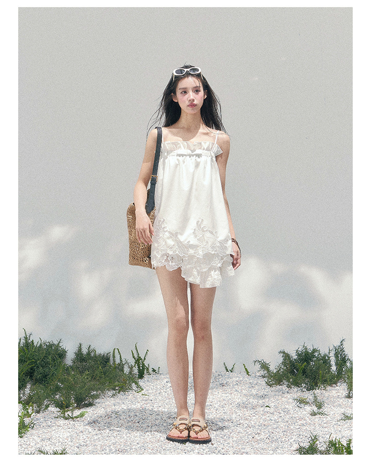 “Bouquet Summer” Camellia White Lace Babydoll Top