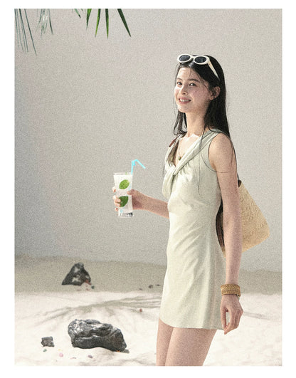 "Botanical Whisper" Sage Mist V-Neck Dress