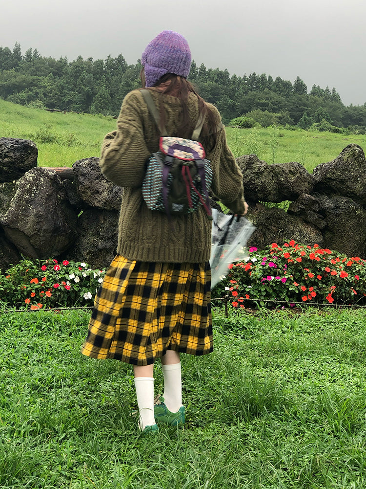Zzouu - Retro Plaid Skirt