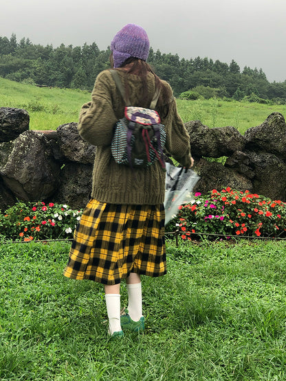 Zzouu - Retro Plaid Skirt