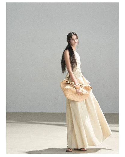 "The Last Falling Leaf" Milk Tea Lyocell Two-Piece Skirt Set