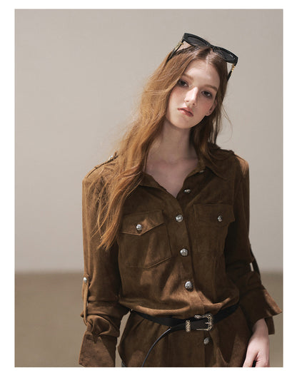 170726 "Scattered Across the Dunes" Rich Cocoa Utility Shirt with Belt