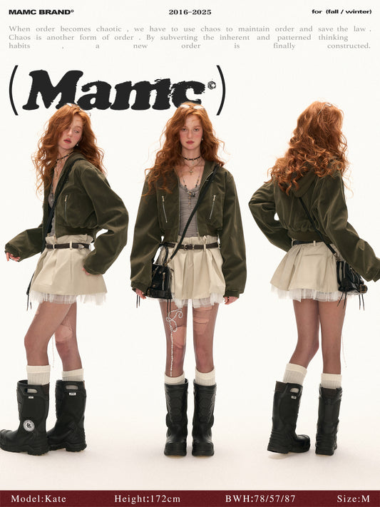 MAMC - Cropped Suede Zip-Up Hoodie Jacket