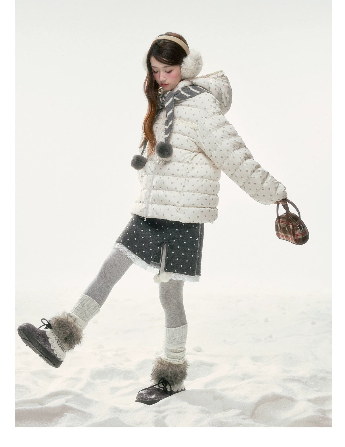 BIBIBENCY - White Polka Dot 90% Duck Down Puffer Jacket