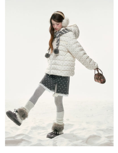 BIBIBENCY - White Polka Dot 90% Duck Down Puffer Jacket
