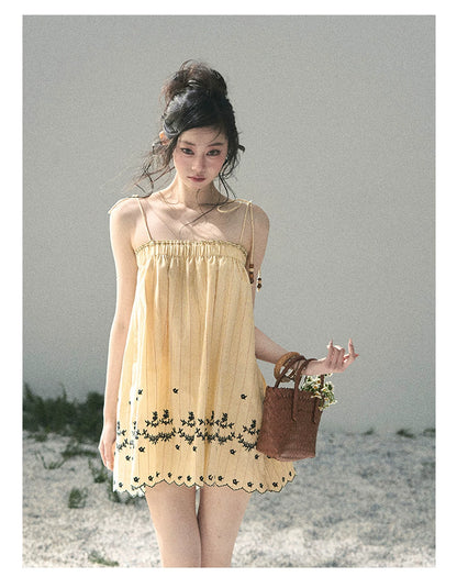 “Ripples Along the Hem” Butter Yellow Reversible Babydoll Dress