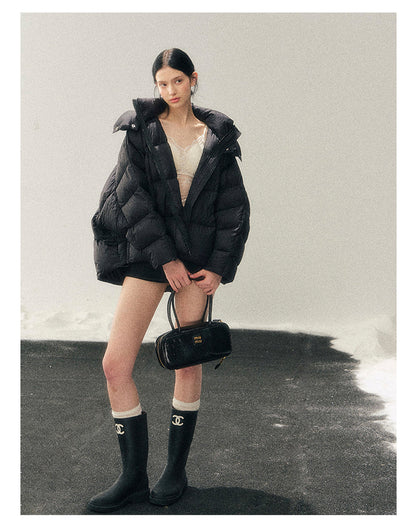 少也眼 "Thawing Snow Realm" Matte Nylon Down Puffer Jacket - Quiet Black