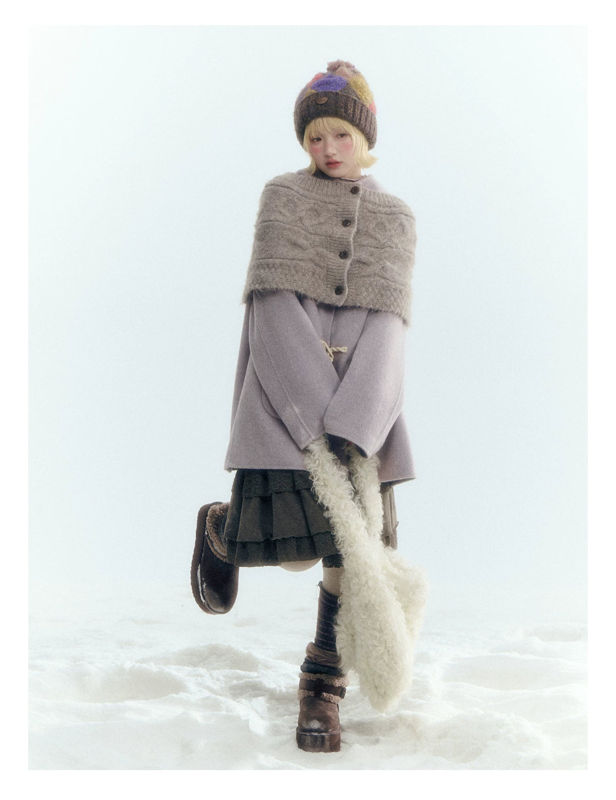 Horridale - Purple and Gray Reversible Hooded Wool Coat