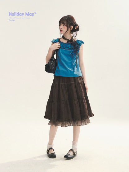 "Bluebell" Peacock Blue Lace Embroidered Fitted Sleeveless Top
