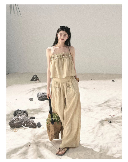"Traces of the Wind" Sand Beige Cami & Wide-Leg Pants Set
