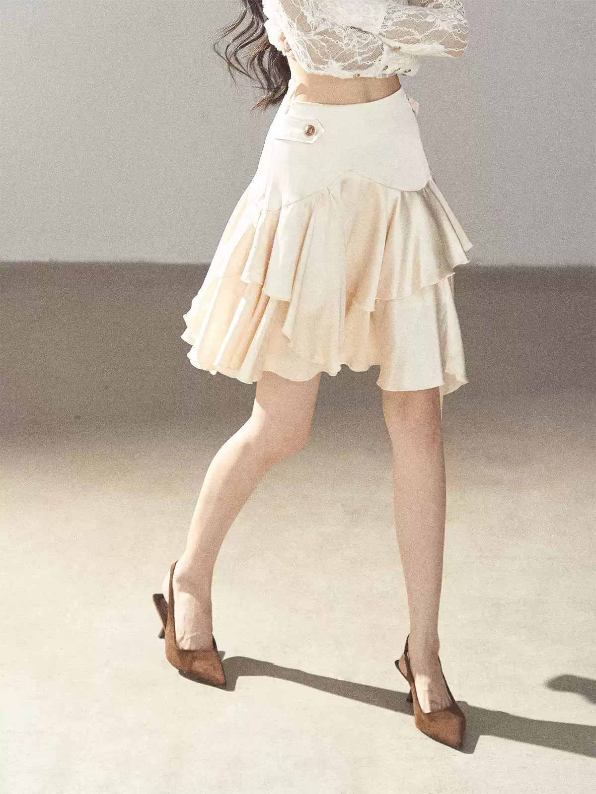 AOMALM - "Ginkgo & Evening Breeze" Dutch Cream French Satin Skirt