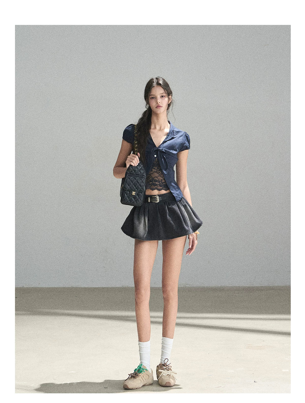 "Shimmer Across the Sea" Denim Bubble Skort (Rock Black/ Vintage Blue)