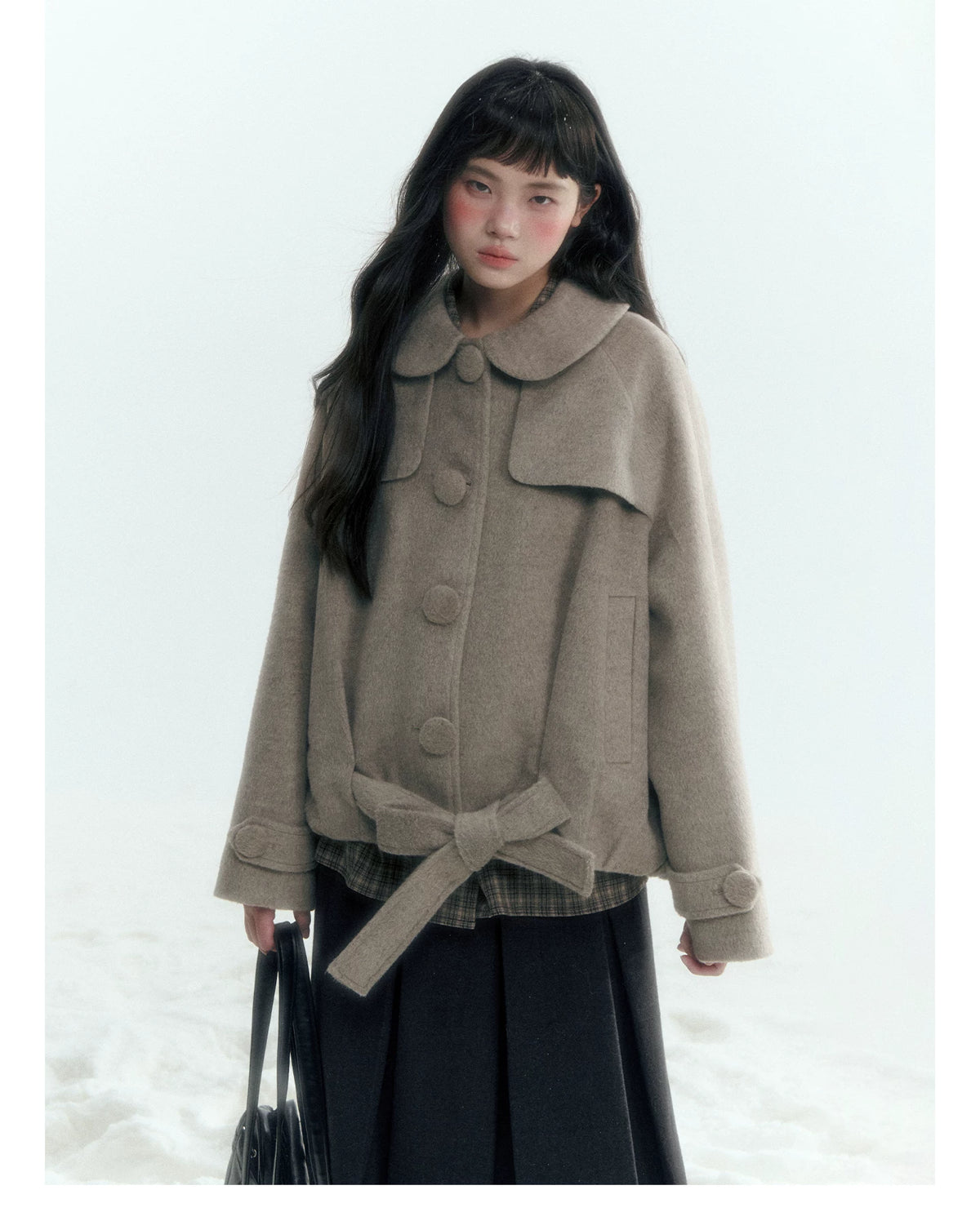 Short Cocoon Wool-Blend Coat (Taro Purple / Oatmeal Gray)