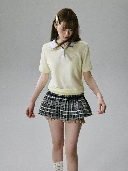 LOST FOREST - Goose Yellow Lyocell Double-Collar Polo Top