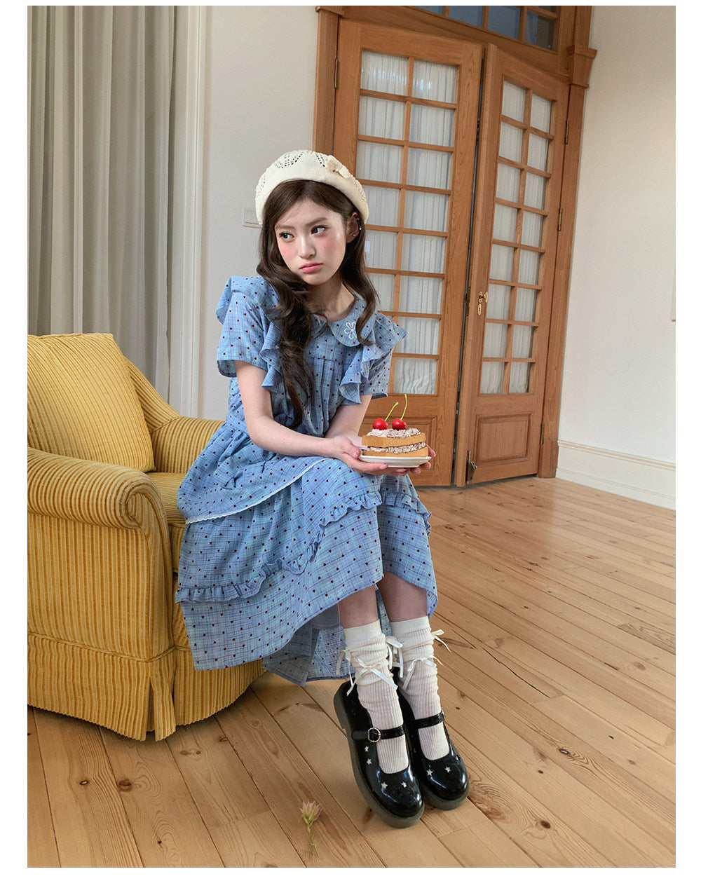 “Blueberry Tart Reverie” Blue Polka Dot Tea Dress