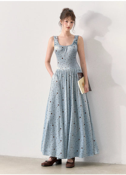 [TMMG] Vintage Polka Dot Velvet Dress & Fitted Ribbed Cardigan Set