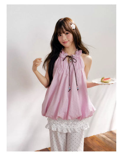 “Pink Mist Whispers” Lavender Crinkle Halter Top